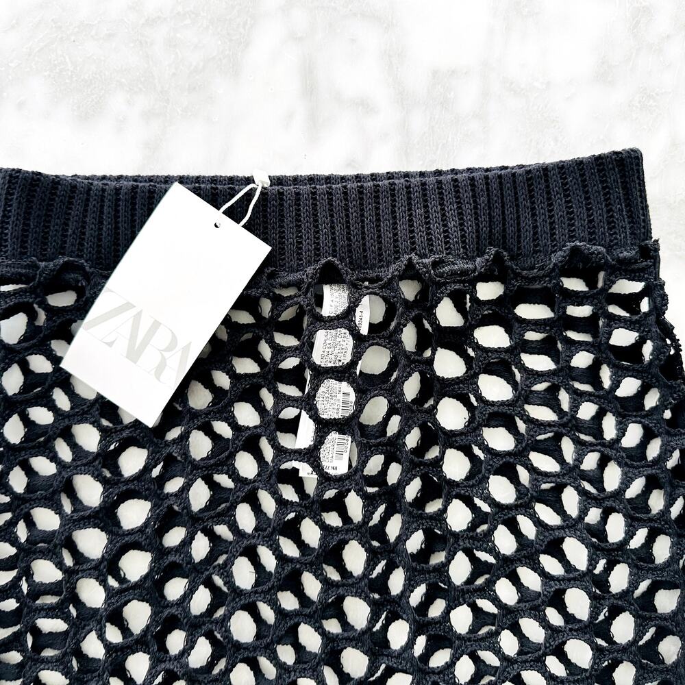 ZARA Crochet Maxi Skirt Black Cover-Up Beach Size Small NEW Cotton Knit - Picture 7 of 8